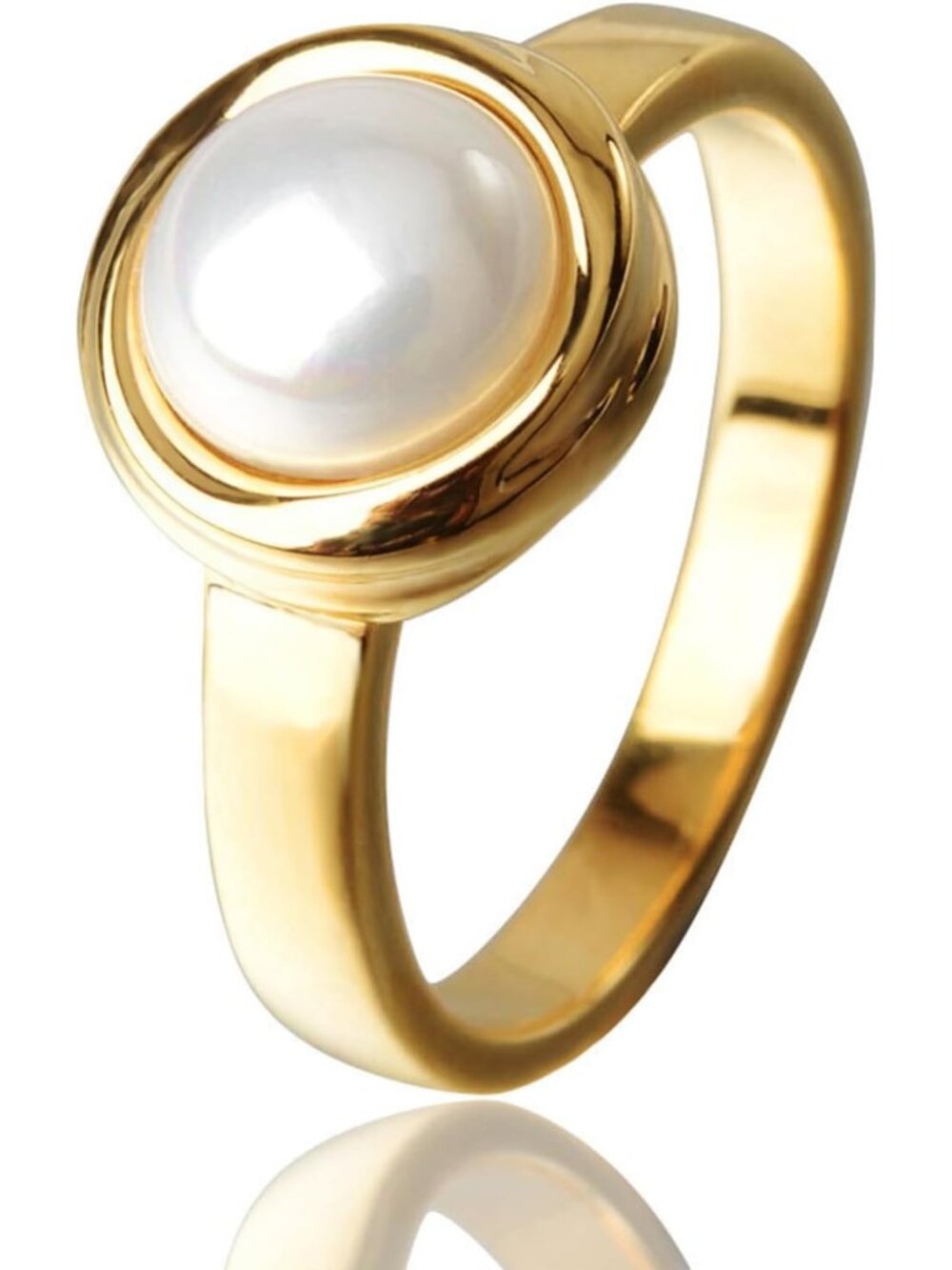 Elegant Pearl Ring for Women, 18K Gold Plated Wedding Engagement Band, Sizes